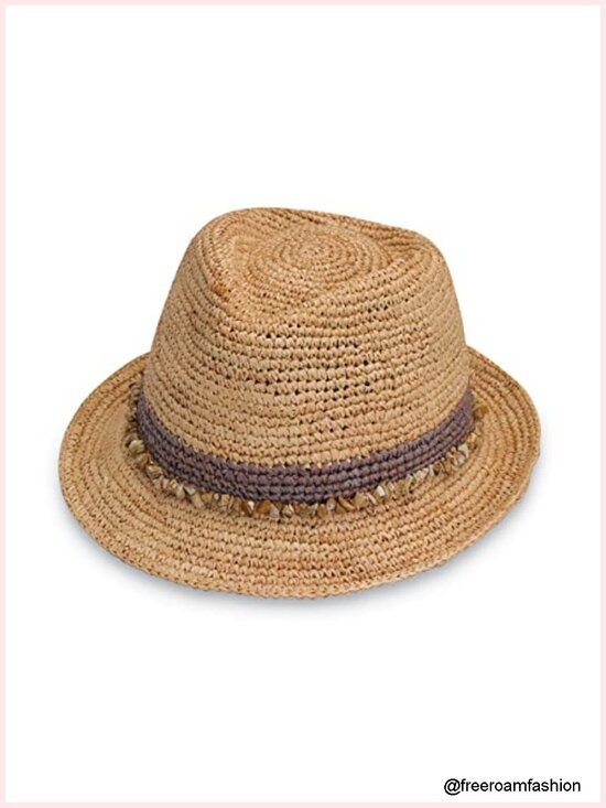 Women\'s Raffia Trilby Fedora Hat Short Brim Adjustable Sun Protection